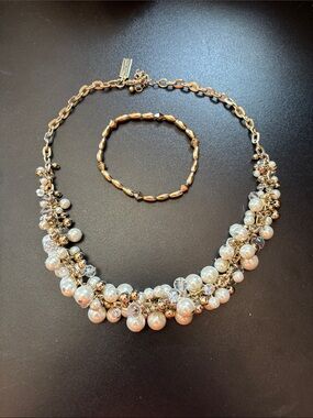 The Limited Gold-Tone Pearl & Crystal Cluster Necklace with Matching Bracelet